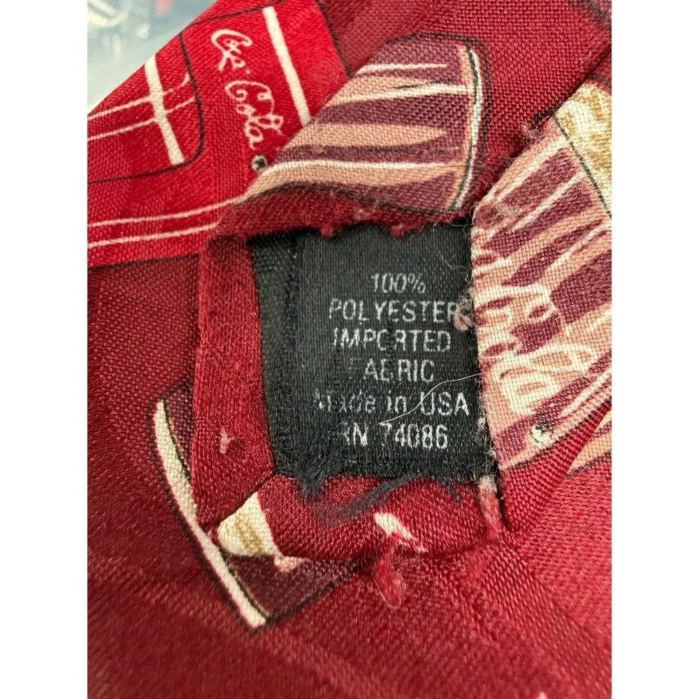 Vintage Coca-Cola Mens Necktie Burgundy Red Soda Bottle Logo Novelty Silk Like